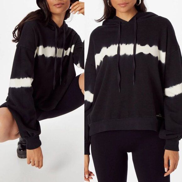AllSaints - Rihan Tie Dye Hooded Sweatshirt 6229624 | XS | Black & White Stripe - Picture 2 of 14